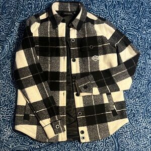 Harley-Davidson White and Black Plaid Button Jacket